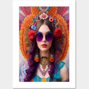 Bohemian psychedelic peace flower power girl art Posters and Art